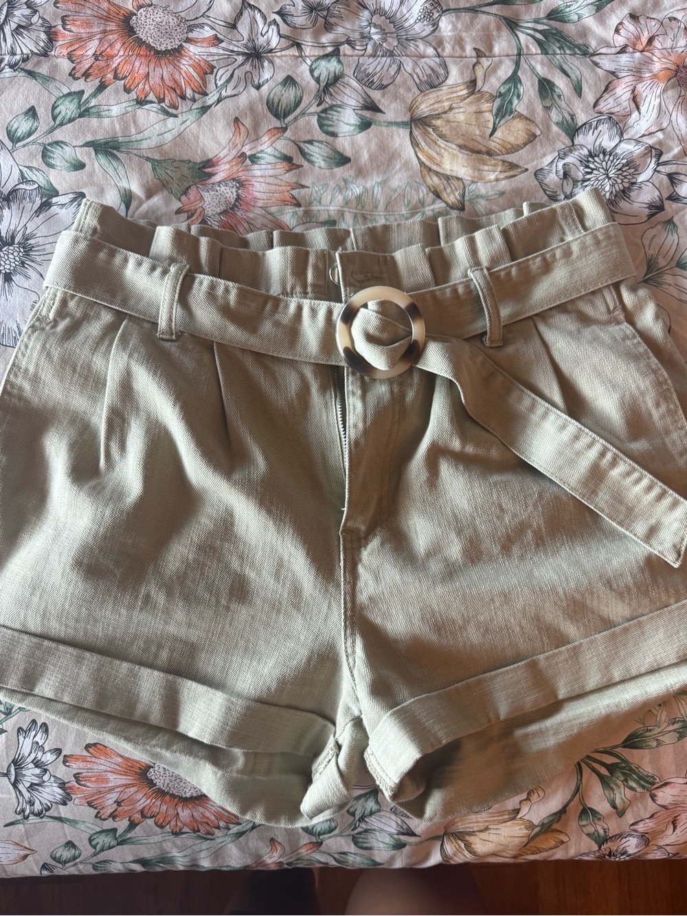 Forever 21 Olive High-Waist Belted Paperbag Shorts